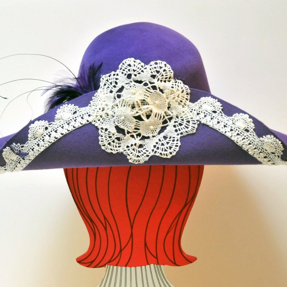 Women’s Picture Frame Wide Brim Hat 100% Wool OOAK